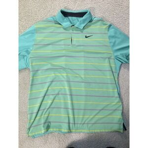 Nike Dri- Fit Green/Yellow Stripes Golf Polo, Tiger Woods Collection. size XL